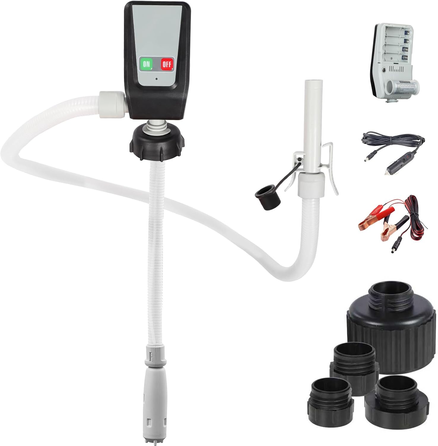 Gas Can Pump,Fuel Transfer Pump Battery/DC Powered, 3.2 GPM Fuel Transfer Pump with Auto-Stop, Flexible Long 51-Inch Hose and 3 Adapter for Gasoline, Gas, Diesel