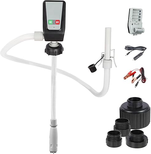 Miniatura 9 de Bomba de transferencia de combustible con parada automática, alimentada por pilas AA/CC, 2 modos de alimentación, manguera extra larga con adaptador