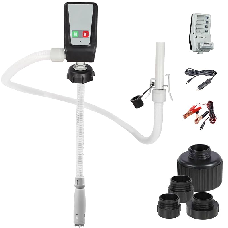 Bomba de Transferência de Combustível Humberto com Alimentação DC 12 V ou 4 Pilhas AA, Parada Automática, Mangueira de 129,5 cm e 4 Adaptadores