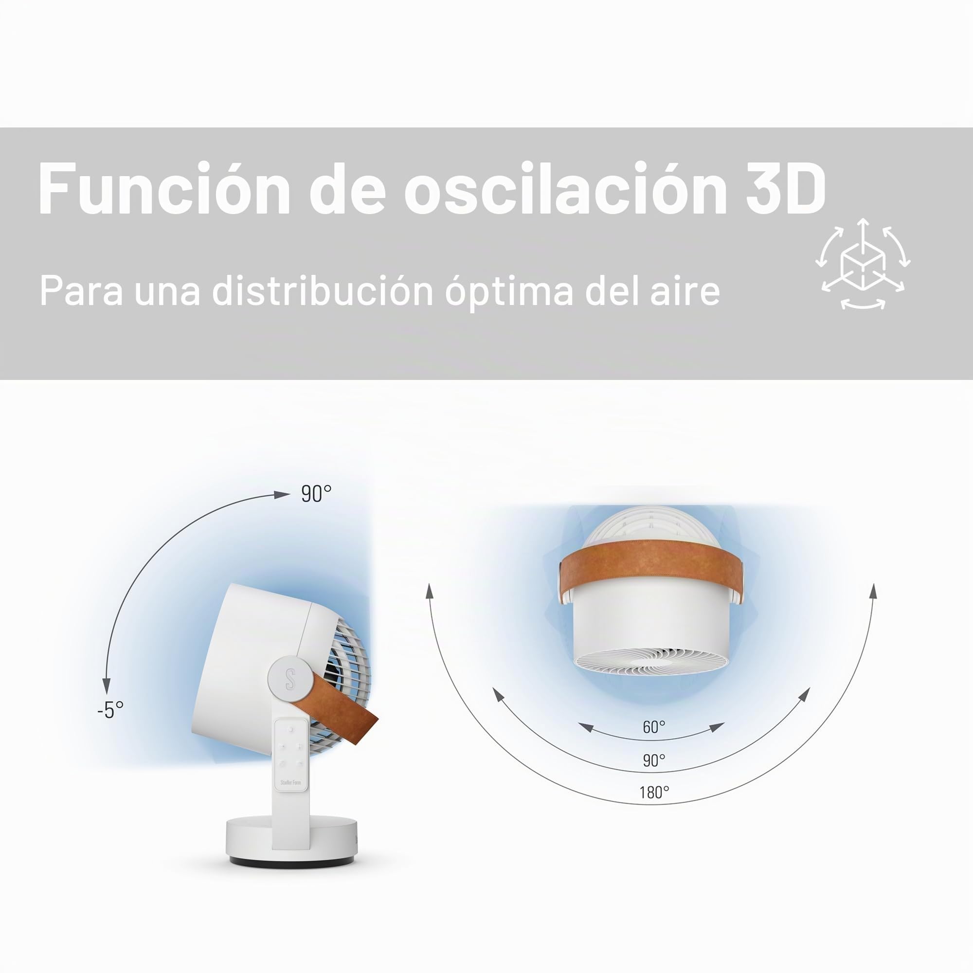 Stadler Form Circulador de aire 3D Leo, ventilador con función de giro horizontal y vertical, largo alcance de hasta 8 m, con mando a distancia, blanco