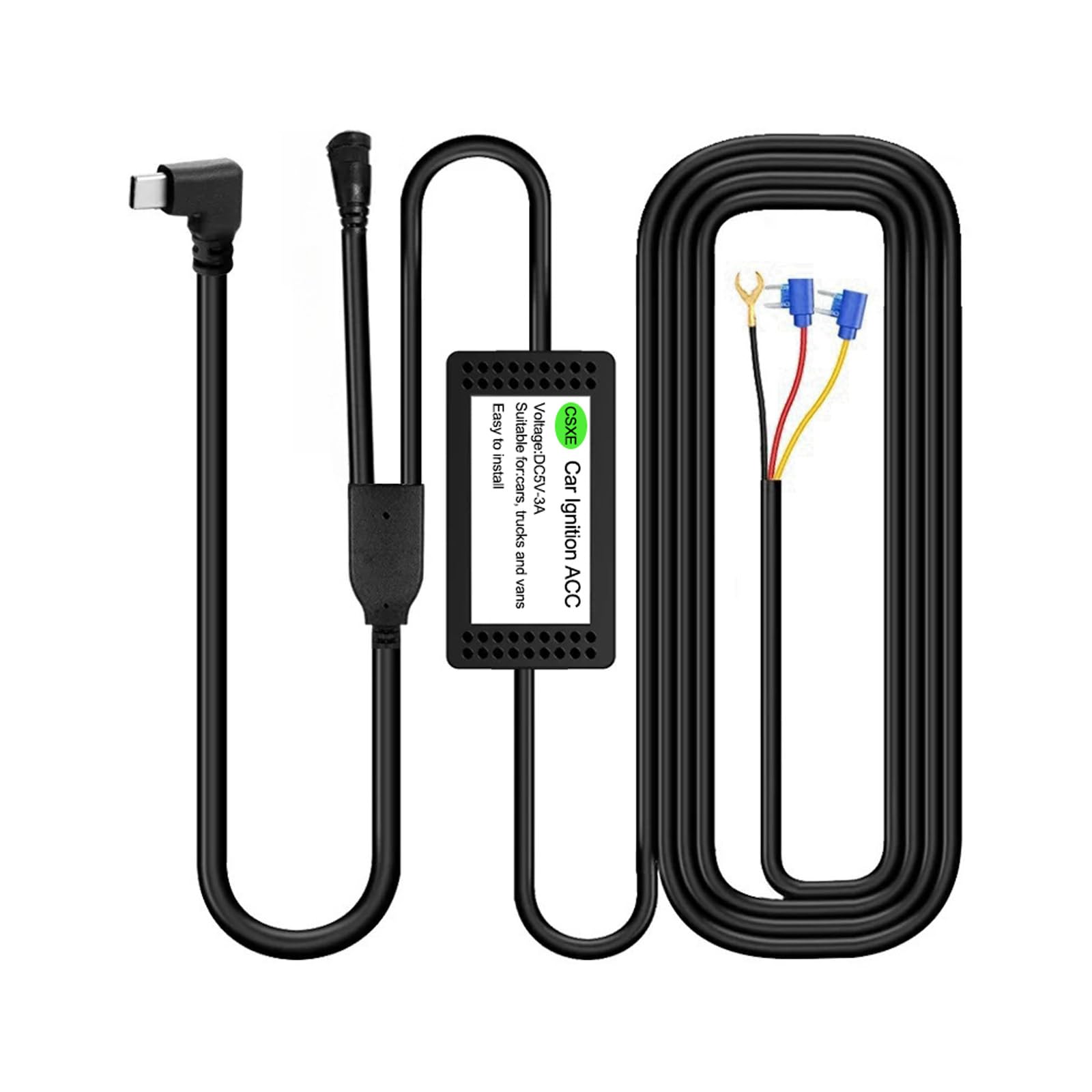 Type-C Hardwire Kit for 3 Channel Dash Cams DC 5V 3A Car Dash Step-Down Cable Includes Fuse Taps