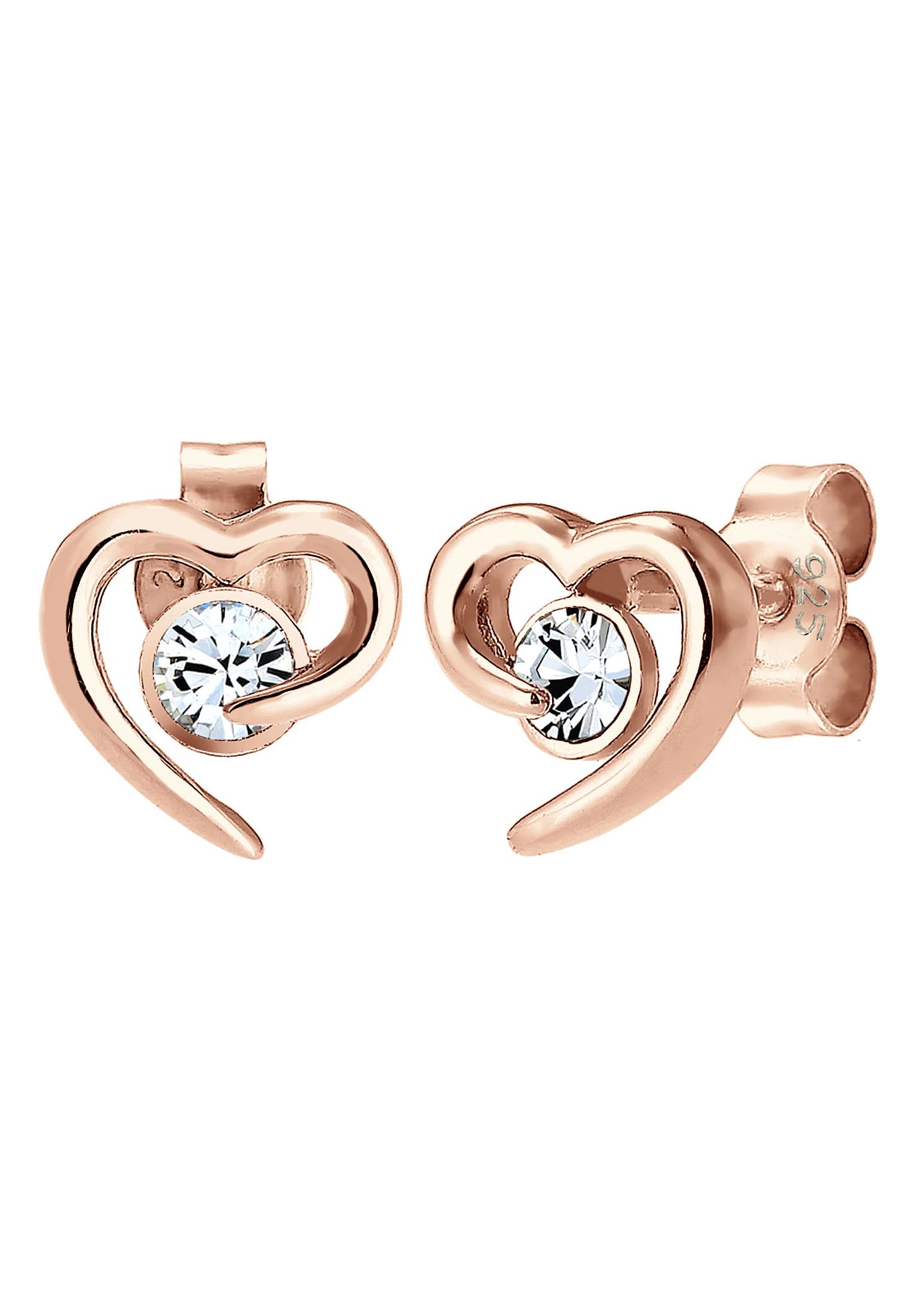 Elli Earrings 925 Sterling Silver Rose Goldplated Heart Crystal