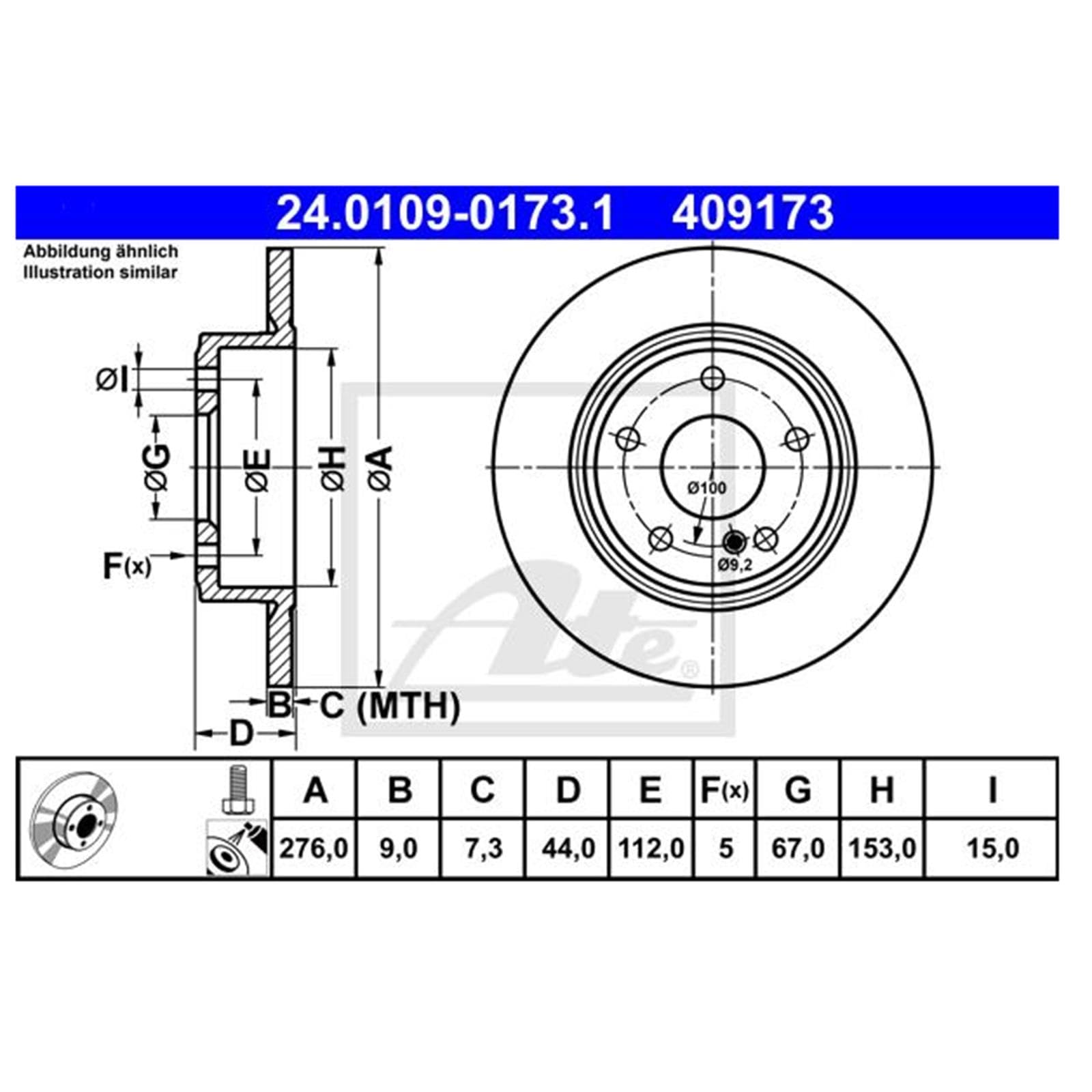 ATE Bremsscheiben 276mm + Beläge hinten | 24.0109-0173.1 + 13.0460-2786.2 Kompatibel mit A-Klasse (W176),B-Klasse Sports Tourer (W246, W242),CLA Coupe (C117)
