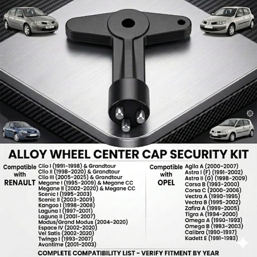 Twowinds - Llave Tapacubos Antirrobo 7700422600 Compatible con Renault Clio, Espace 4, Kangoo, Megane; Opel Astra, Corsa, Vectra - Llave de Extracción de Tornillos de Seguridad M8