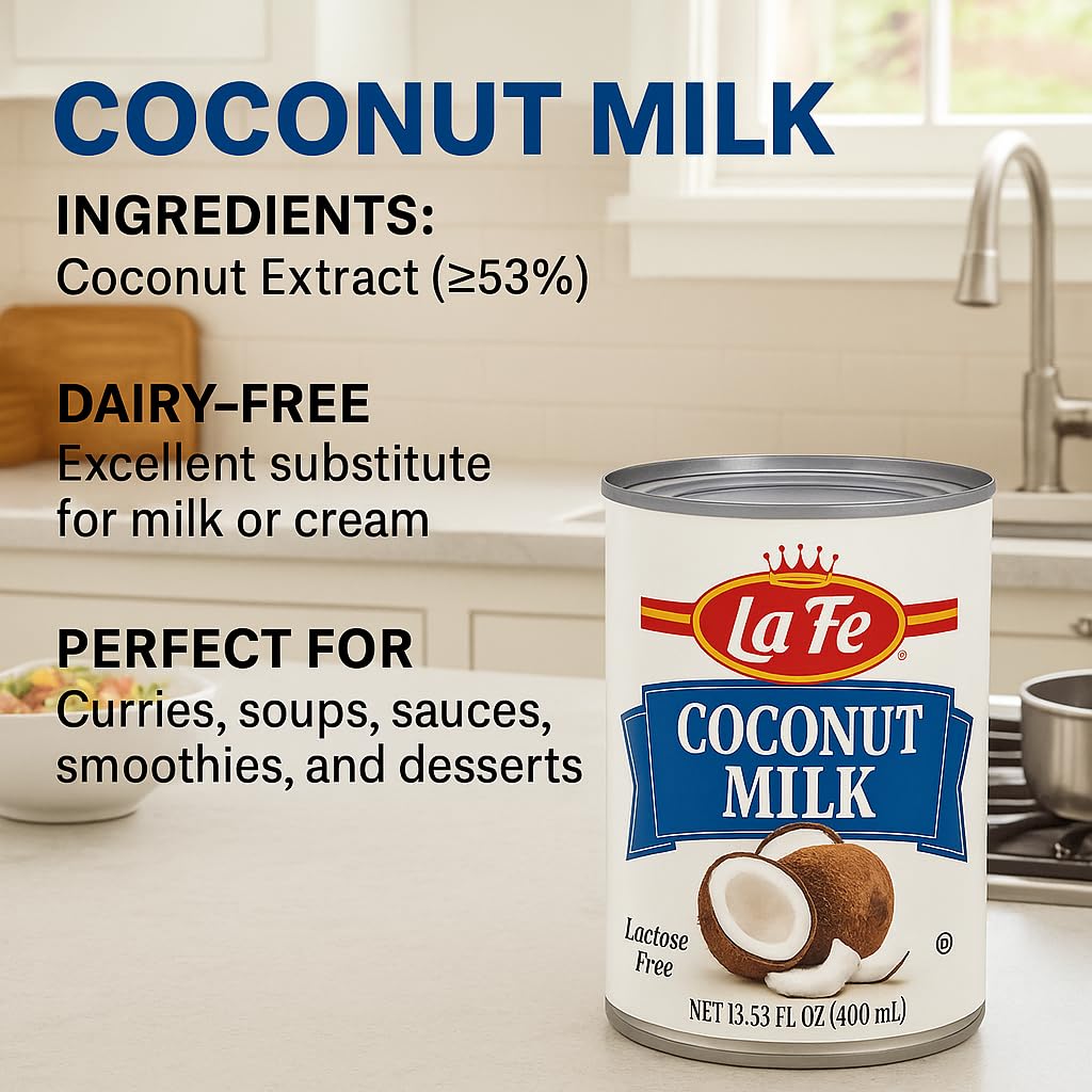 Lafe Premium Coconut Milk 13.53 fl oz (Pack of 24) – Rich & Creamy, Dairy-Free, Gluten-Free, Non-GMO – Perfect for Cooking, Baking, Curries, Smoothies & Desserts