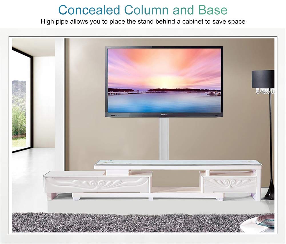 Meuble TV en Porte-à-Faux pour écrans Plats de 32" à 70", Support pivotant à Hauteur réglable avec Base en Verre trempé et Gestion des câbles, supporte 70 kg / 154 LB Beautiful Scenery