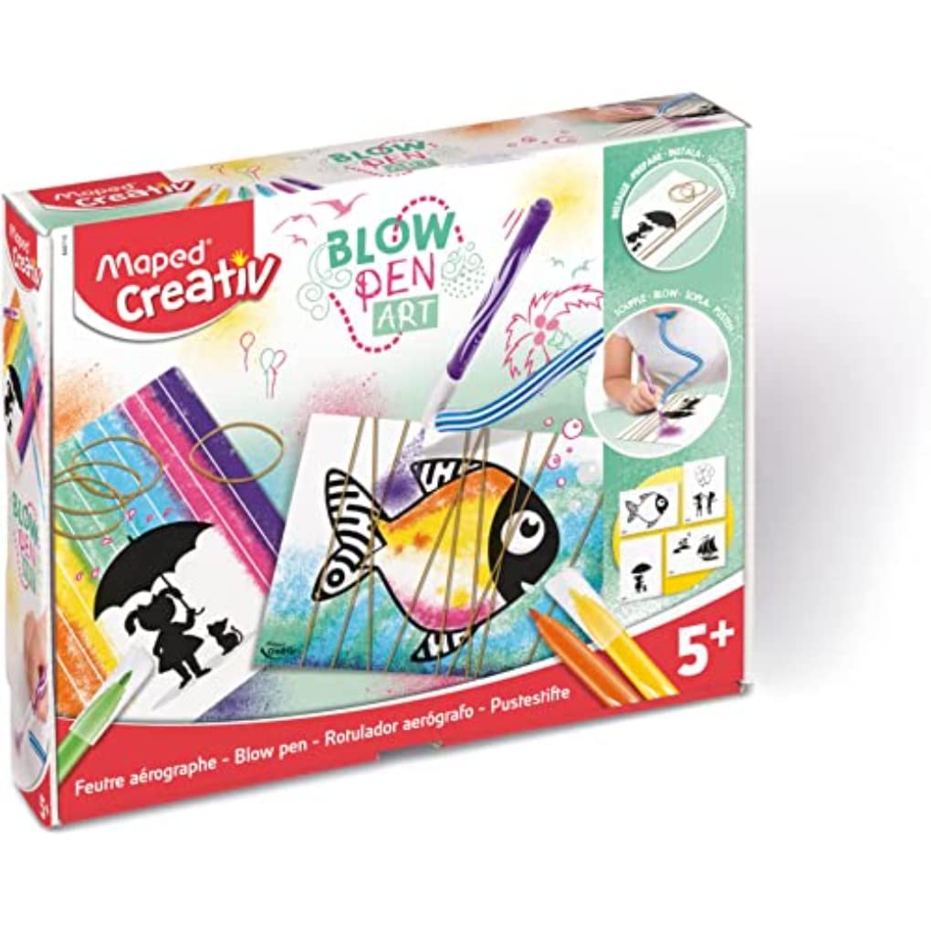 MAPED Creativ-​Blowpen Art Aérographes pour Créer des Effets Incroyables-​Activité String'Art-​Transforme tes Feutres en Spray-​Loisirs Créatifs pour Enfants dès 5 ans, 846710