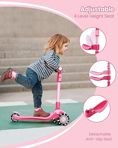 Miniatura 2 de Patinete ajustable 2 en 1 para niños de 3 a 5 años (adecuado de 3 a 12 años), manillar de 5 niveles y asiento extraíble, ruedas con luces LED,
