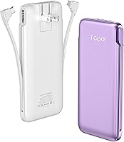 Vista 1 de TG90° Paquete de 2 baterías externas con enchufe de pared de CA integrado y cables, cargador portátil ultra delgado de 10000 mAh, batería externa