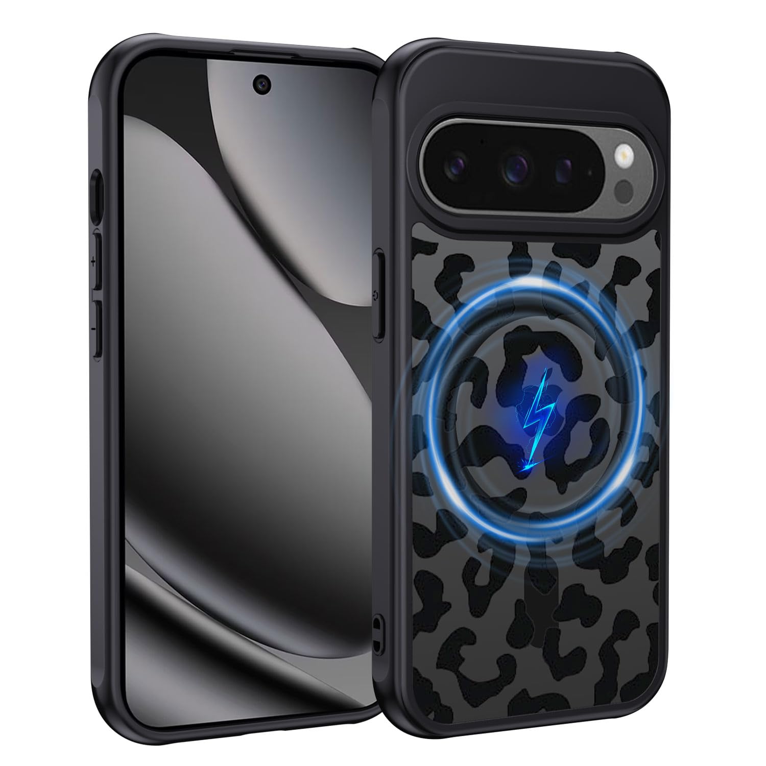 XTCASE Hülle für Google Pixel 10 / Pixel 10 Pro Magnetisch kompatibel mit Magsafe, Aesthetic Leopard Muster Mädchen Case Matt Transluzente Handyhülle Kratzfeste PC + TPU Bumper - Schwarz