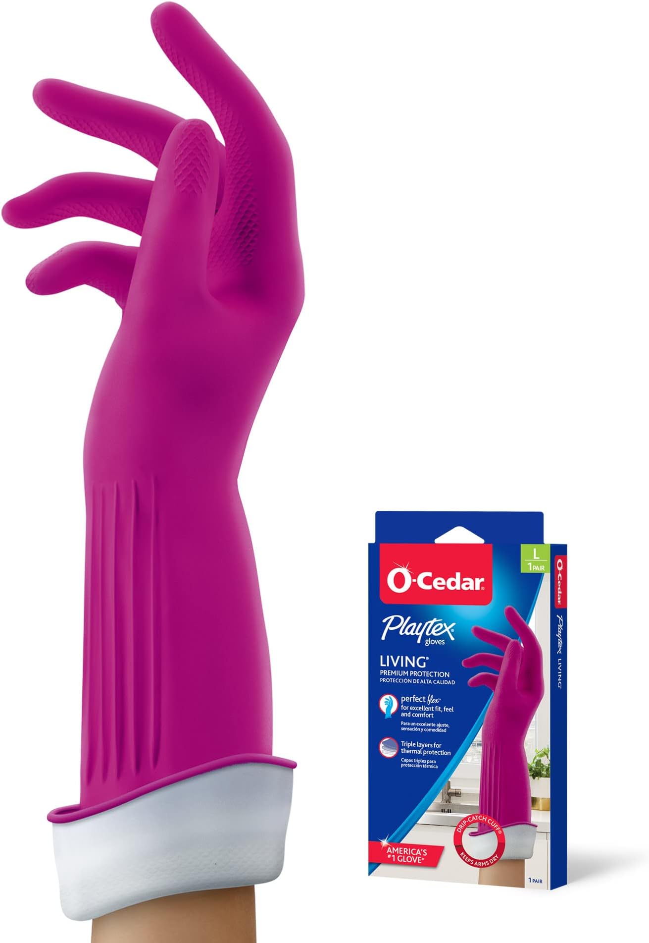 Playtex Living Reuseable Rubber Cleaning Gloves (Large, 1 Pair), Premium Protection Reusable Household Gloves