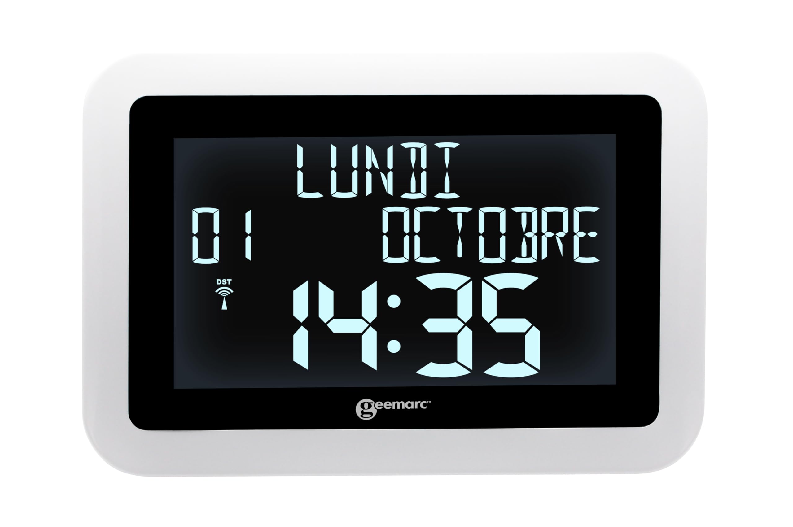 Orologio Calendario Retroilluminato con Caratteri Grandi - Geemarc Viso15 Visualizza Automaticamente l'Ora Esatta - Perfetto per gli Anziani - Alimentazione a Rete - Versione IT