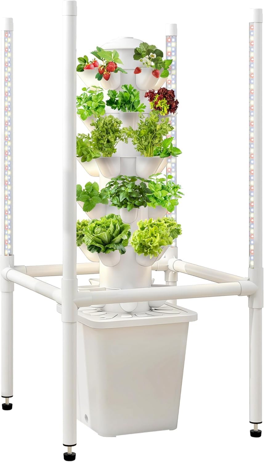 Hydroponics Growing System, 30 Pods Indoor Hydroponic Garden with 48W LED Grow Light for Year-Round Gardening, Plants Germination Kit, Hydroponic Tower for Gifts, Herb, Vegetable (No Seed)