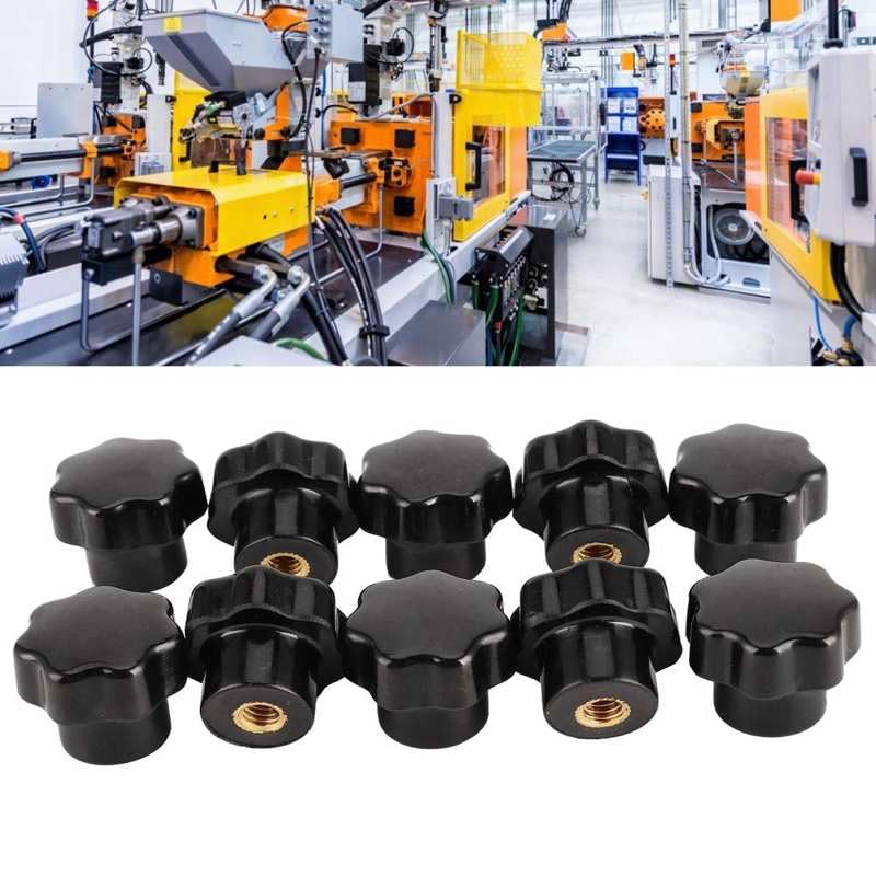 Occus 10Pcs Nuts Knob Grip 6mm Thread Diameter Handle 7-Star With Femate Thread Brass Core M6X25 For Machine Tool
