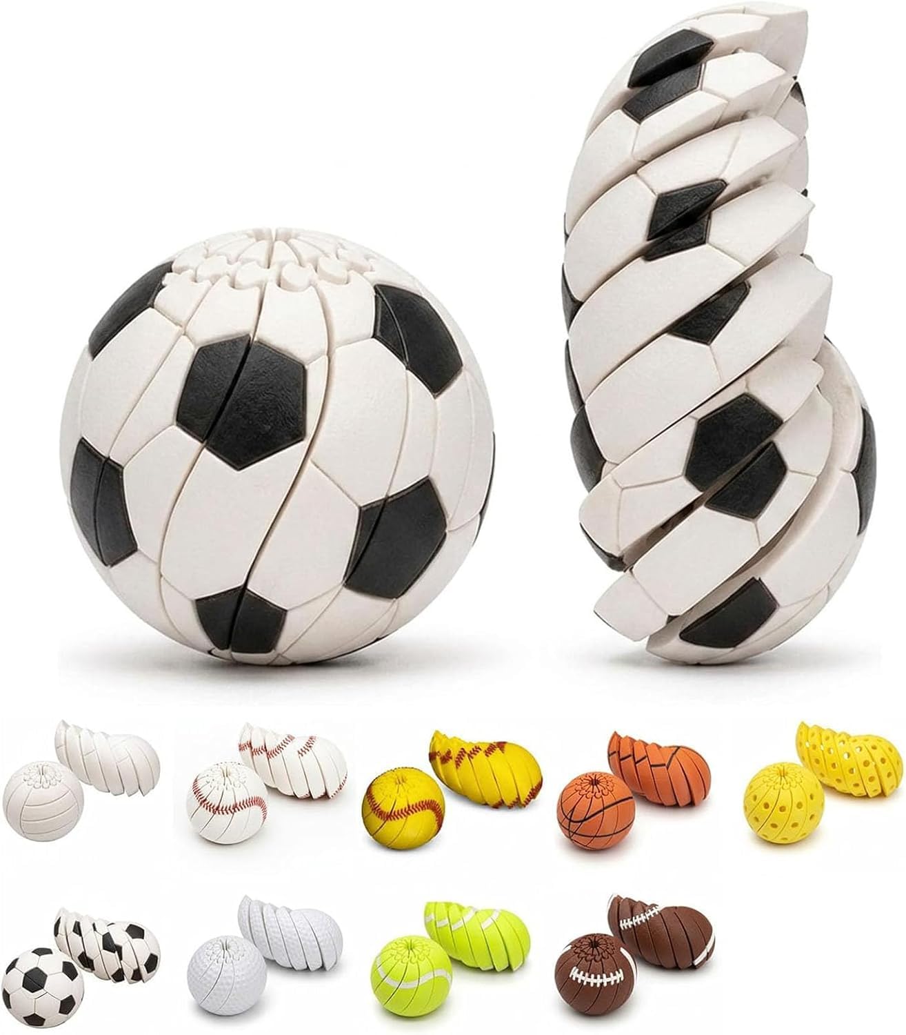 3D Printed Baseball Fidget Ball Toy, Twist & Turn Stress Relief Desk Fidget, Portable Handheld Focus Ball with Color Matching Pattern Design for Office Study Travel (football)