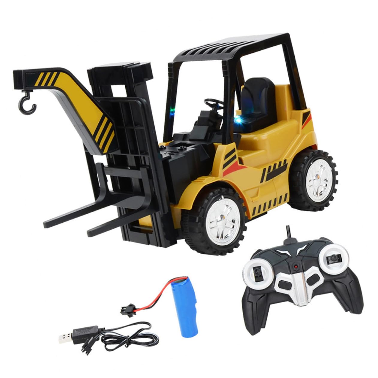 Carrello Elevatore Giocattolo Multifunzione per Bambini, Veicolo da Costruzione Educativo Telecomando 5 Vie, Adatto per Uso Interno ed Esterno, Set Veicoli Ingegneria Luminosi