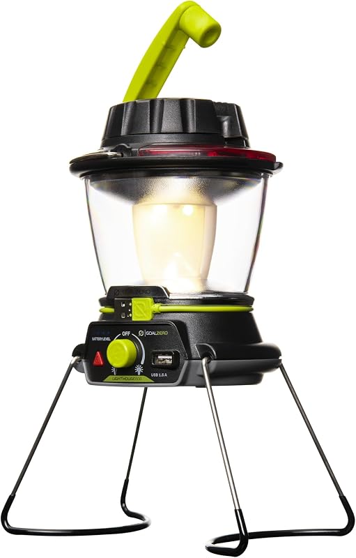 Lighthouse 600 Multi Functional Adjustable Light Perfect for Camping, Outdoor Events, or Emergency use Lumens USB Charging of Phones and Small Devices Long-Lasting Lithium Battery. | 5,200mAh Lithium Battery, 3 Ways to Charge (USB, Solar, Hand Crank), Collapsible Legs, Powers Phones and Small Devices