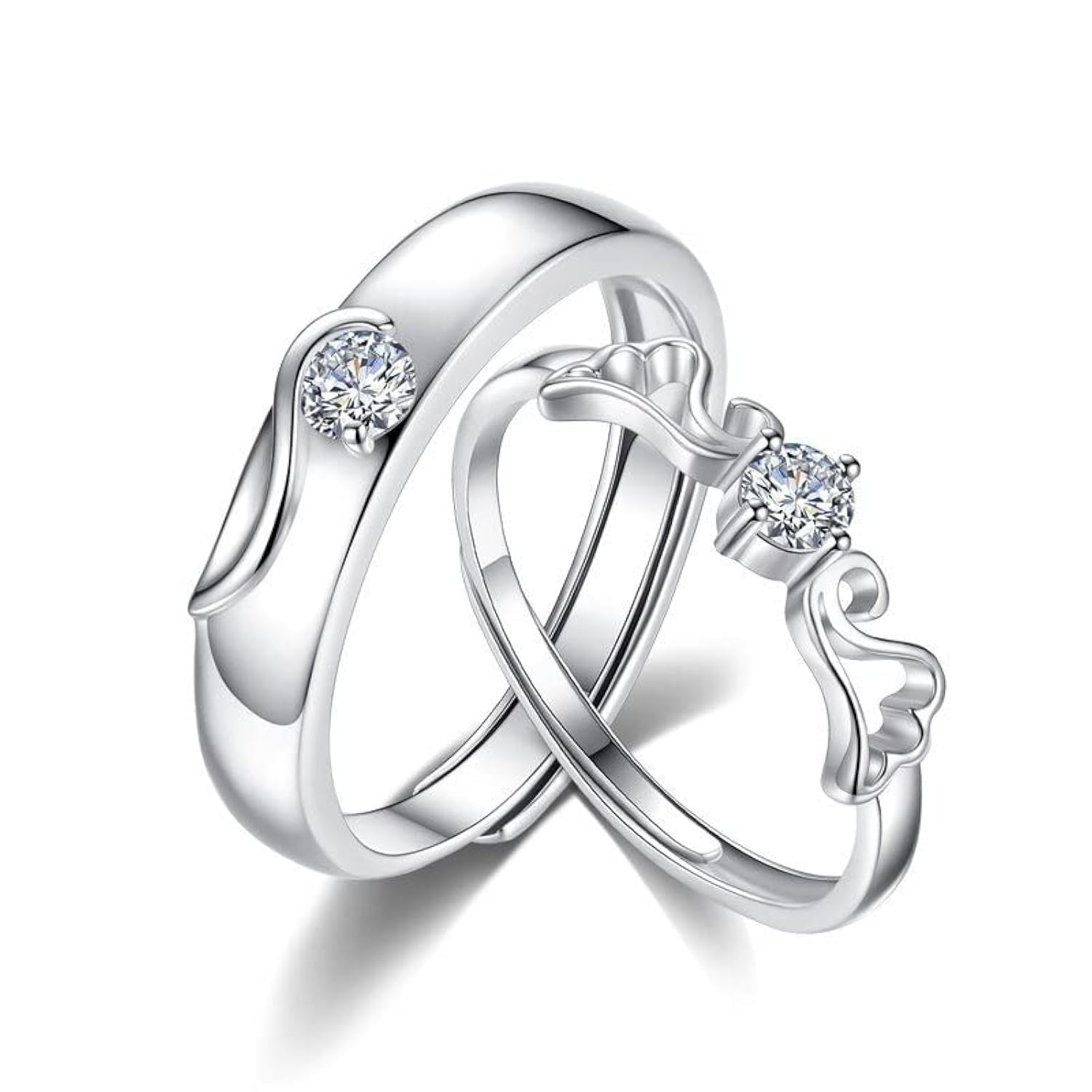 Womens Silver Plated Couple Angel Wing Rings With Cubic Zirconia Stones, Round Cut Promise Rings, Couple Ring Bridal Set, Trendy Middle Finger Ring, Elegant Finger Bands (B0CMK1M7PK) Amazon Price History, Amazon Price Tracker