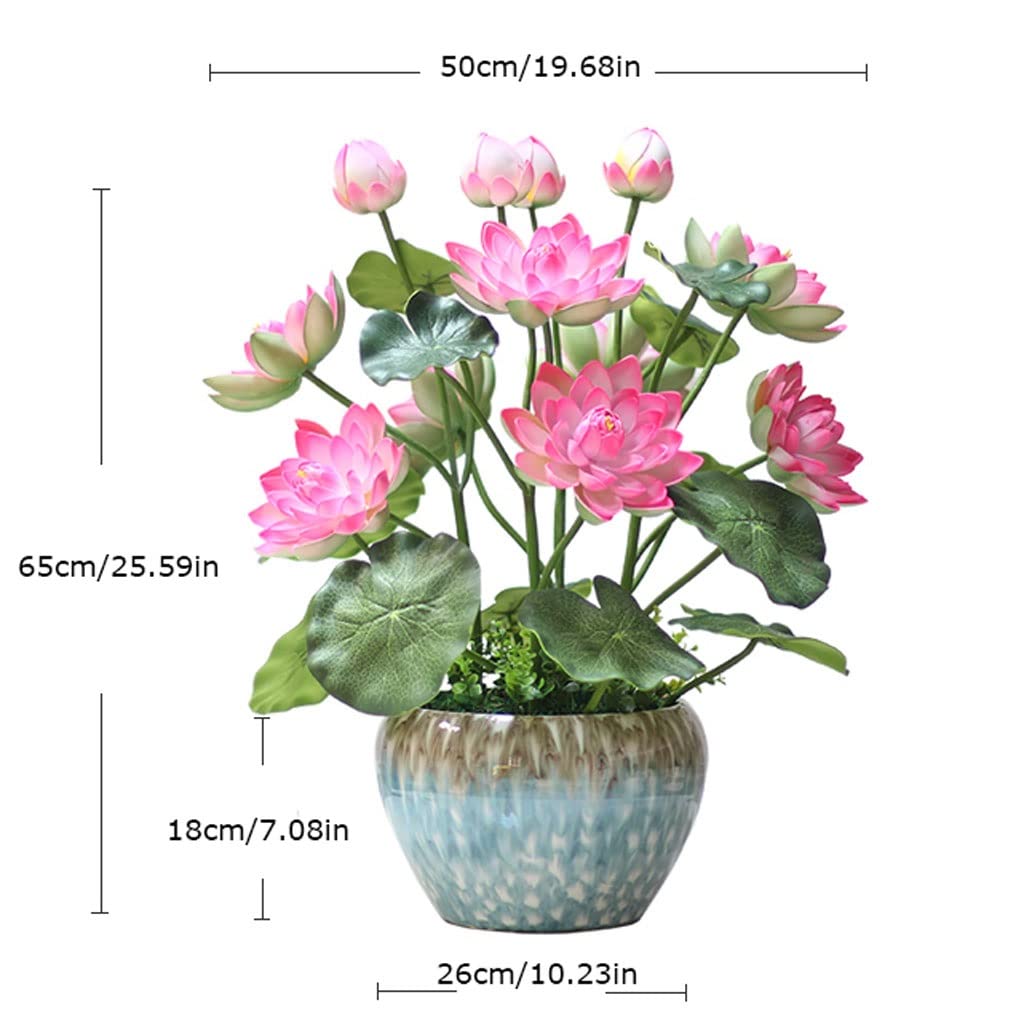 MRKU Fiori Artificiali con Vaso in Ceramica, Finto Loto al Tatto, Decorazione per la casa, per Matrimoni e Feste