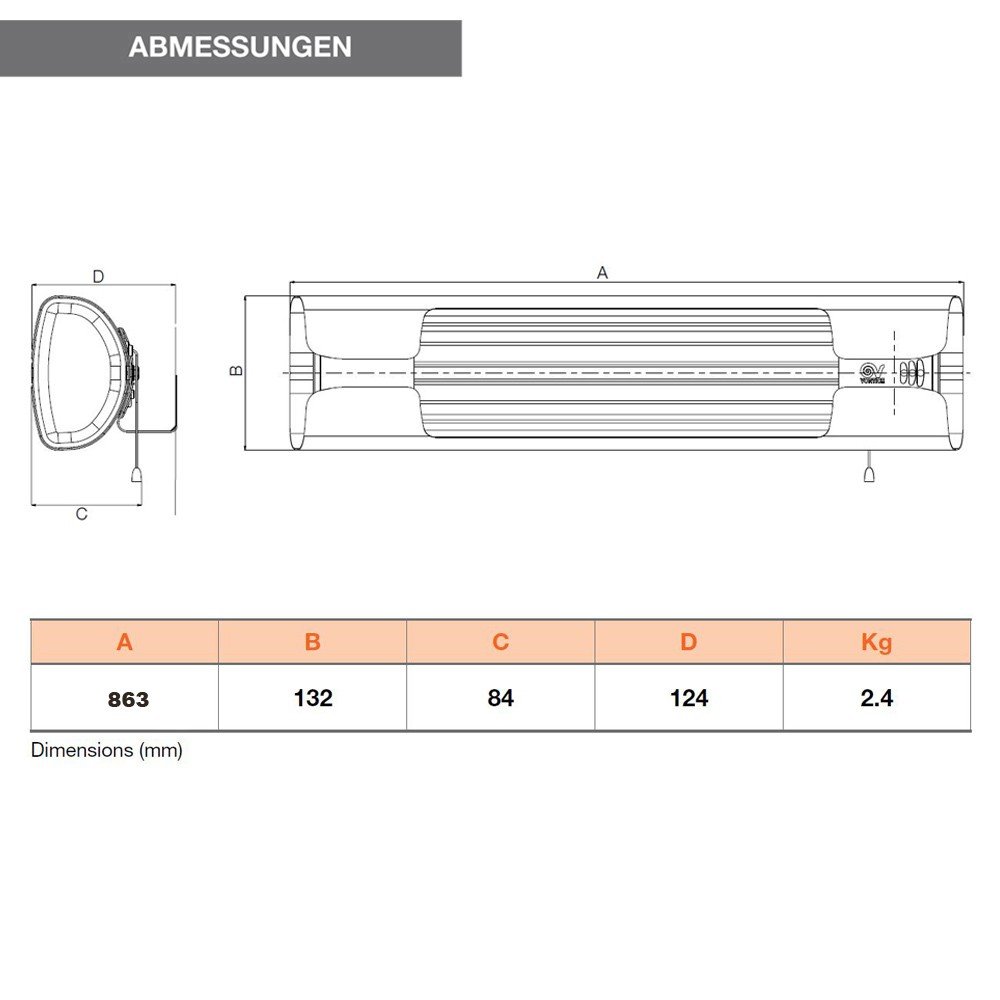 Vortice Grzejnik ścienny ze sznurkiem, na podczerwień, 600/1200/1800 W, Thermologika Design Bianca, 1 sztuka, biały, 70007