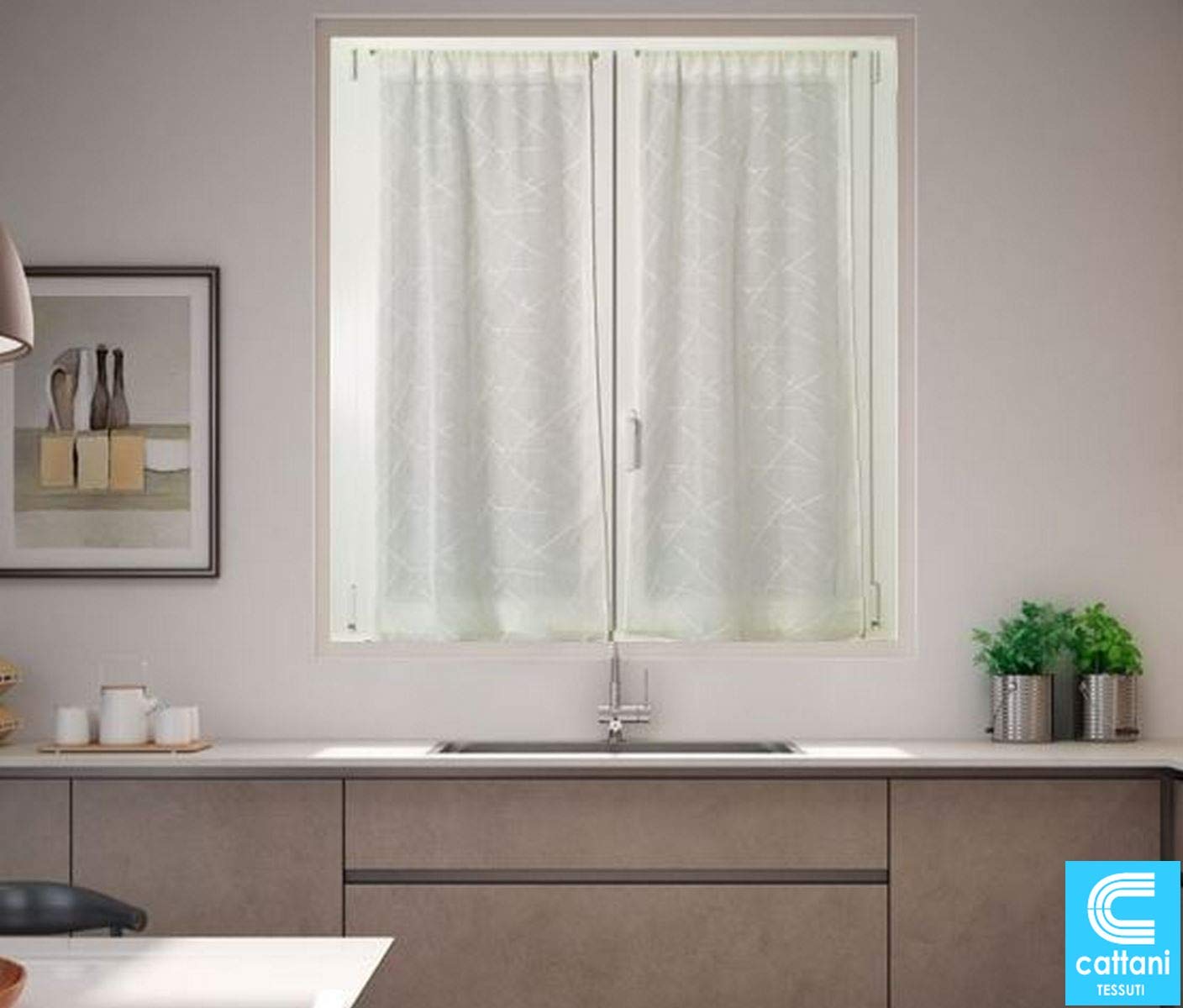 Coppia Tendine per Finestra e porta ricamate Larghezza 45-65-90 cm Tende su Misura colore bianco/bianco-Art. emma (B - 2 * 65x150 cm)