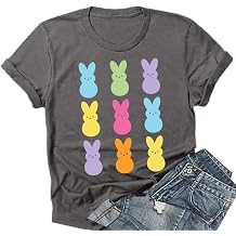Easter Shirts for Women Happy Bunny Eggs Plaid Leopard Printed T-Shirt Short Sleeve Graphic Tee Tops