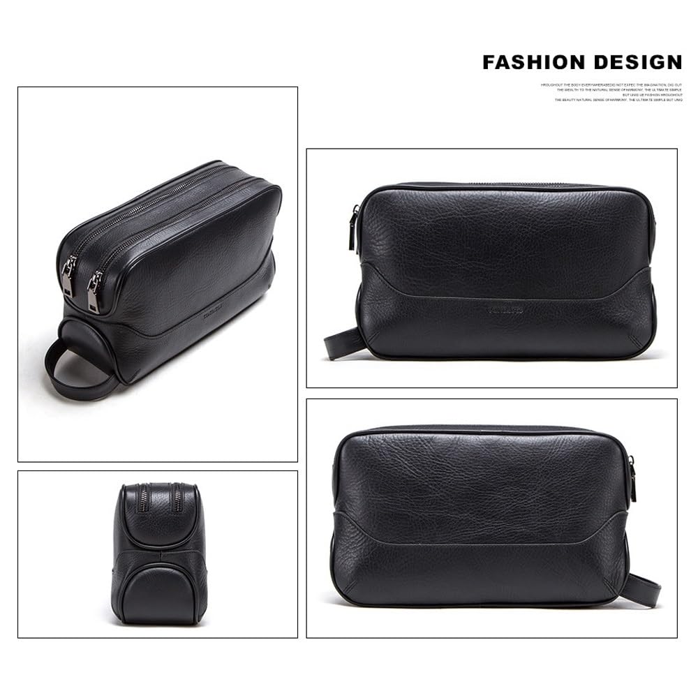 Kulturbeutel für Herren, Leder-Rasiertasche für Herren, Leder-Kulturbeutel, Leder-Kulturbeutel für Herren, Kulturbeutel, Reise-Kulturbeutel, Hygiene- und Pflegeset, Schwarz