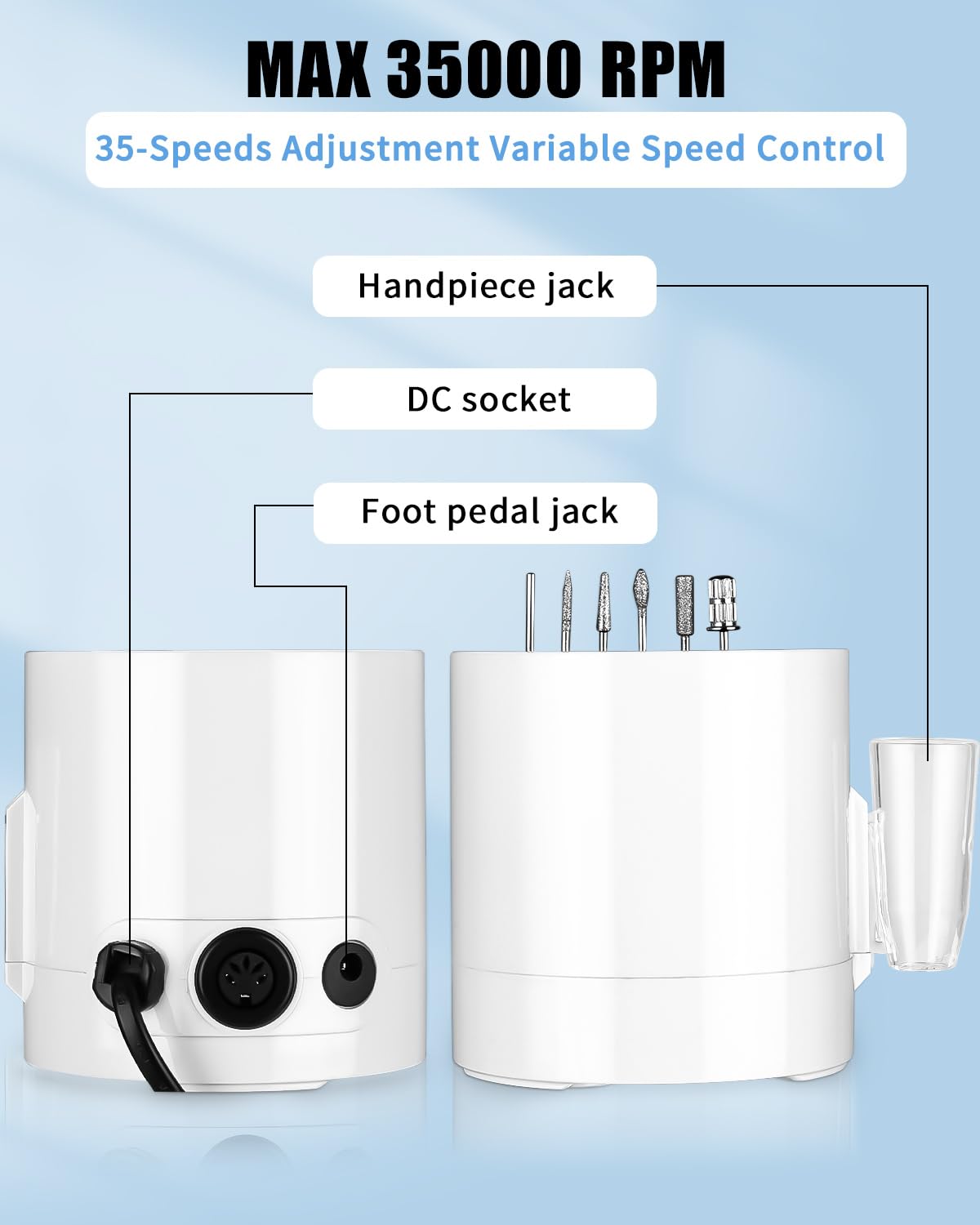 Ponceuse pour Ongles Professionnelle 35000 RPM, lime a ongle electrique, Ponceuse à Ongles, Ponceuse Ongles Electrique, Torne professionnel pour ongles avec Pédale et 6 Forets à Ongles