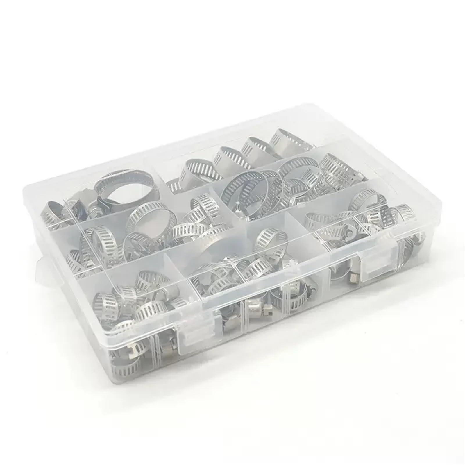Schlauchschellen-Set, Edelstahl, verstellbar, Schneckengetriebe, Schraubband, Schlauchschelle for Rohr, Kraftstoffschlauch, Wasserhahn, Befestigungs-Sortiment(40pcs-box)