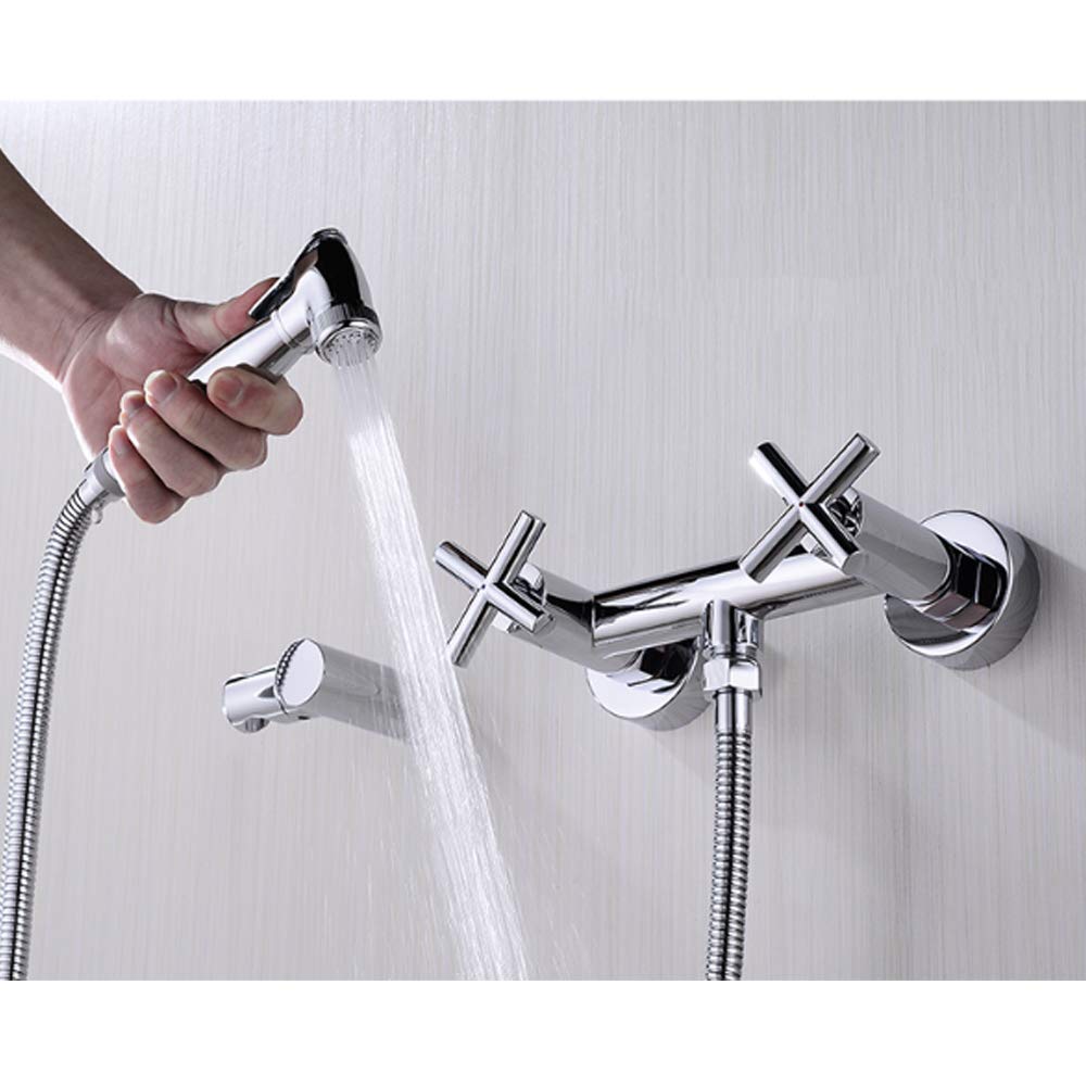 Bidet Pulvérisateur Laiton Chromé Double Poignée Montage Mural Ensemble de Robinet Vaporisateur Hygiénique avec Eau Chaude et Froide, pour Hygiène Personnelle