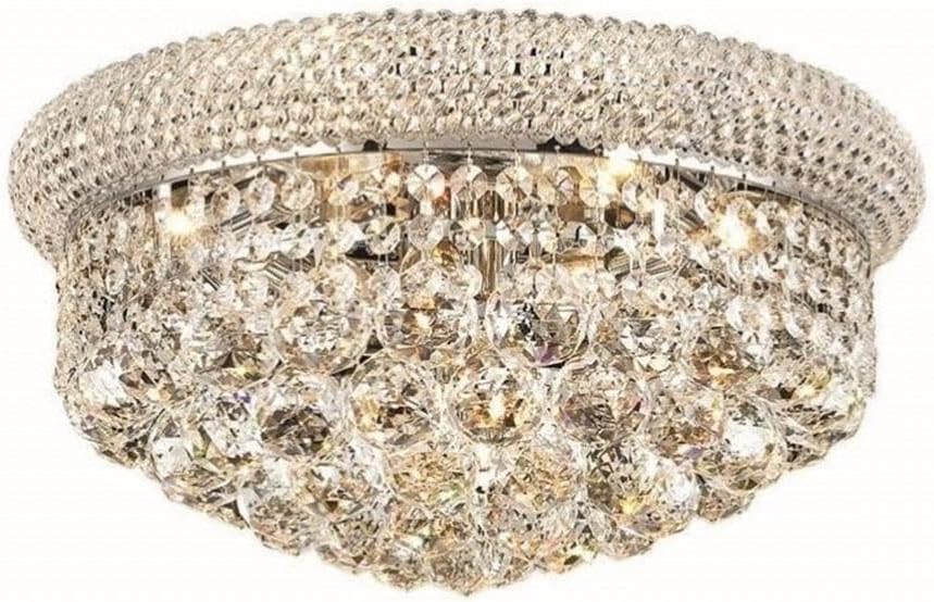 Pemberly Row Contemporary 16" Flush Mount Light, 8-Light Royal Crystal Design, Indoor Use, Modern Style, Durable Construction, Shimmering Crystal Display, Elegant Ceiling Lighting for Residential or