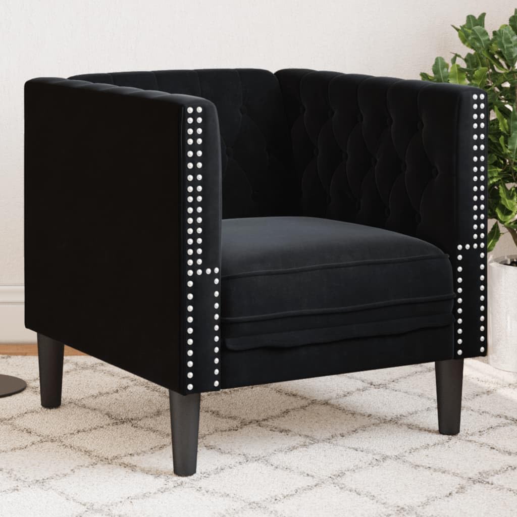 vidaXL Chesterfield Sessel, Loungesessel mit Knopfheftung, Polstersessel Relaxsessel für Wohnzimmer, Clubsessel Cocktailsessel Sofa, Schwarz Samt