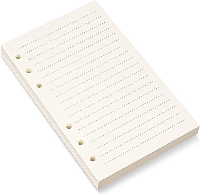 A6 Filler Paper, 6-Hole Punched for 6-Ring Binders, 8mm Ruled Loose Leaf Paper,10.5 x 16.9cm Inserts Paper, 80 Sheets/160 Lined Pages, Beige