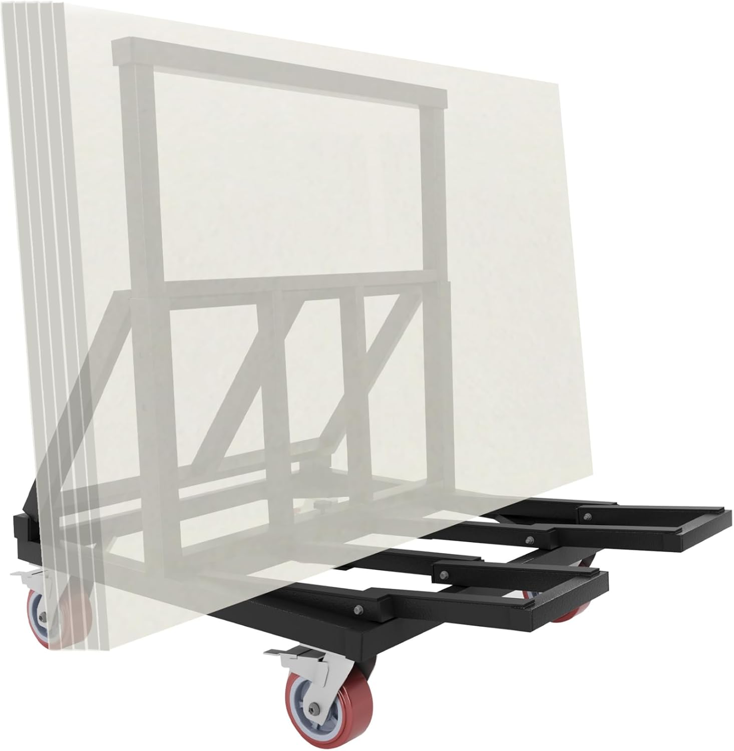 Heavy Duty Drywall Cart 3000 lbs Capacity Folding Panel Dolly Handling Wall Panel, Sheetrock, Lumber, Glass, 4 Swivel Wheels and Expandable Rubber Pad Bracket - Black 2MM Thickness Plate