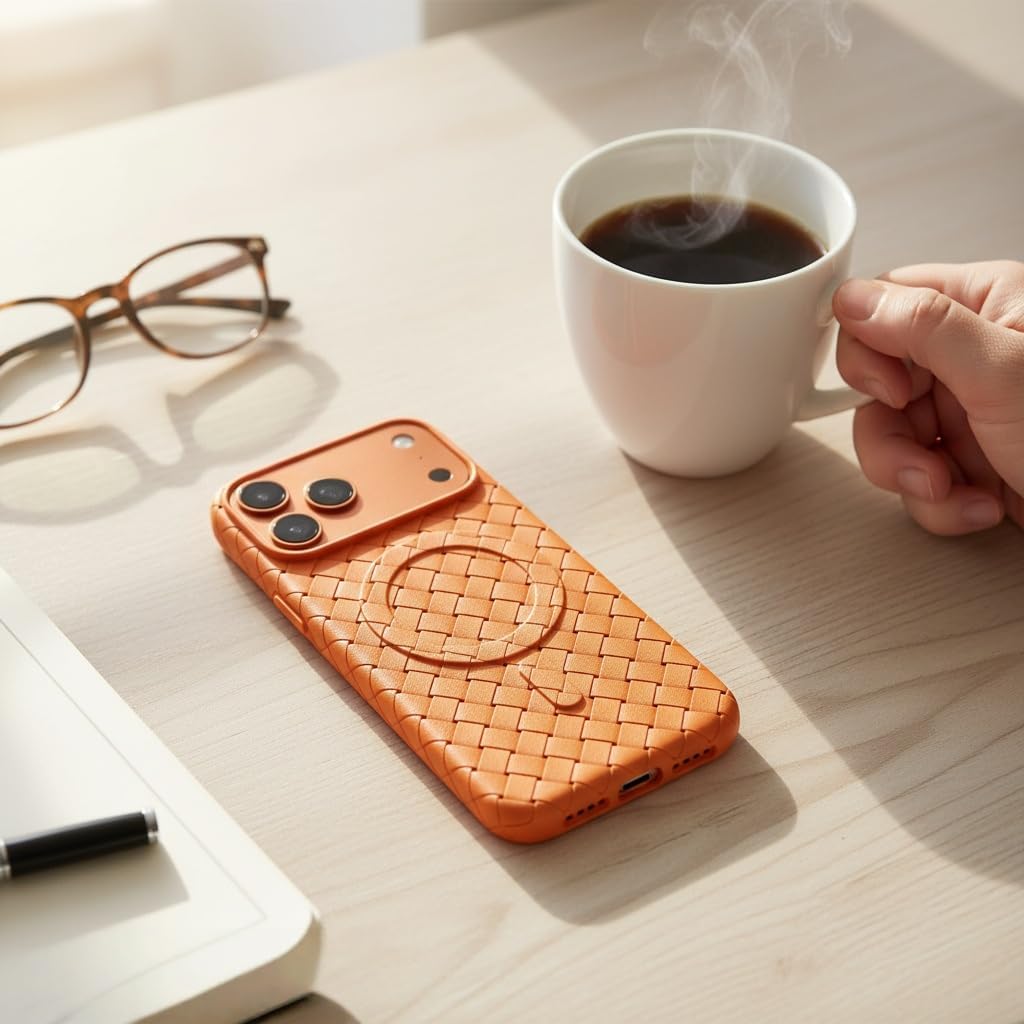 Woven Pattern Case for iPhone 17 Pro Max/17 Pro/17 Air/17, Soft TPU Slim Lightweight Shockproof Cover, Anti-Slip Grip, Heat Dissipation Design, Compatible with MagSafe(Blue,17 Pro Max)