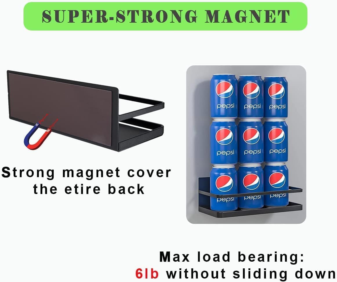 Fridge Spice Rack Organizer Single Tier Magnetic Refrigerator Spice Storage Magnet Shelf, Black,1PC