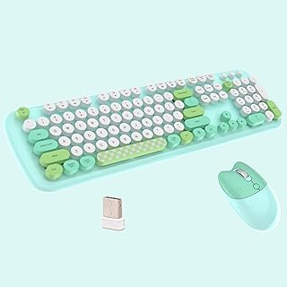 2.4G Full-Size Wireless Keyboard and Mouse Combo, Multi-Color Typewriter Style Round Keycap, Cute Candy Colors, Compatible with Notebook, PC (104 Keys,Green)