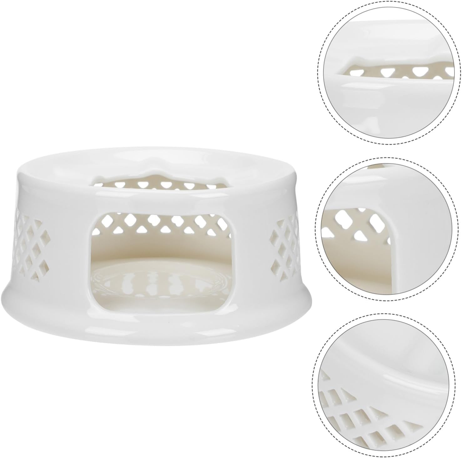 Ceramic Teapot Warmer Candle Holder White Multifunctional Porous Ventilation Base for Tea Light with Elegant Design for Living Office Tea House Coffee Shop Use