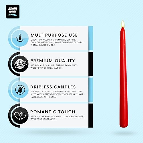 Miniatura 93 de Axiom Candles Velas altas sin goteo de 10 pulgadas sin perfume y sin humo, 9 horas de tiempo de combustión, velas cónicas para el hogar, cenas