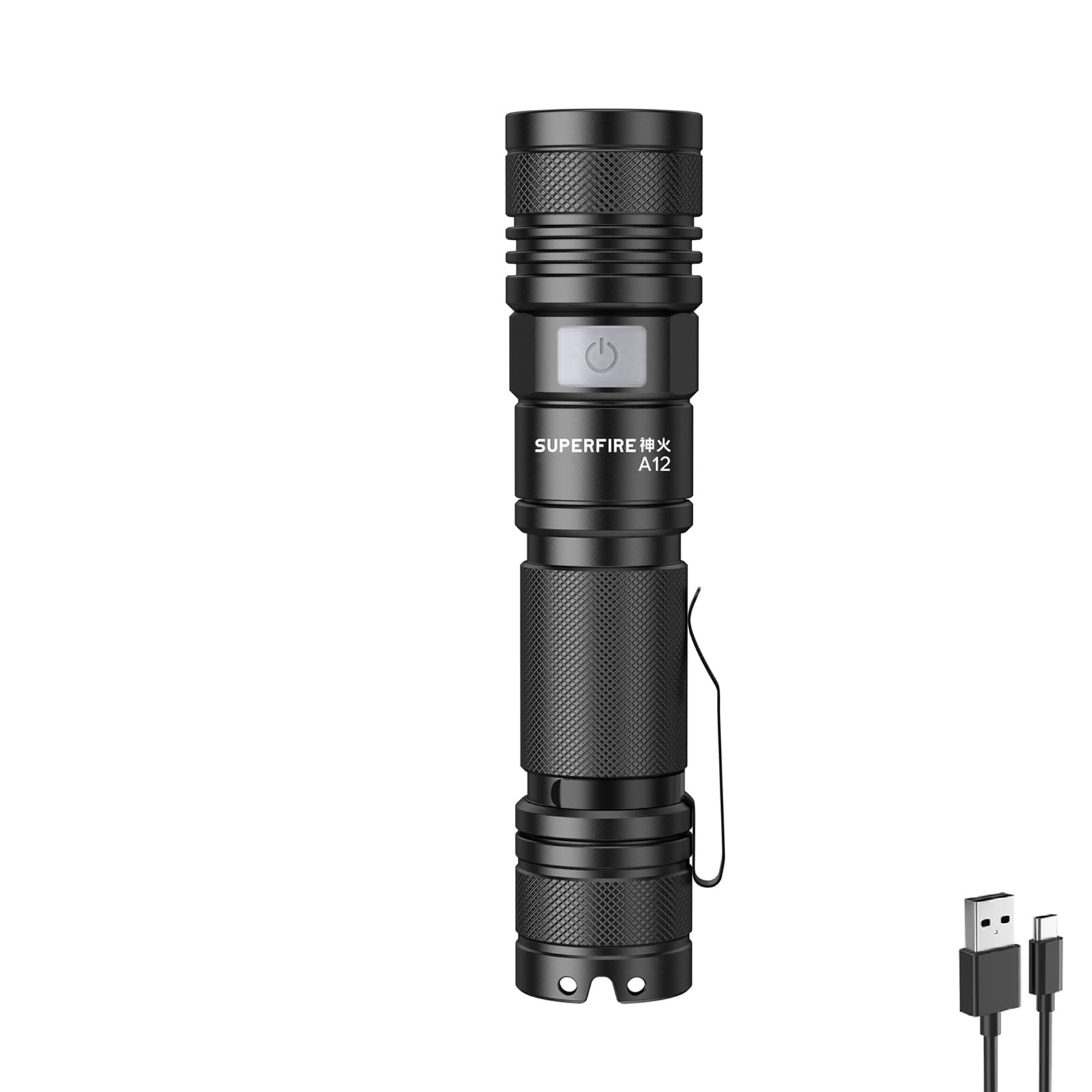 SuperFire LED Torch Rechargeable, Super Bright 15000 Lumens Zoomable Flashlight, Pocket Size Tactical Torch with 5 Modes, Clip, 2000mah Battery, Waterproof, for Fishing Camping, Emergency, Outdoor