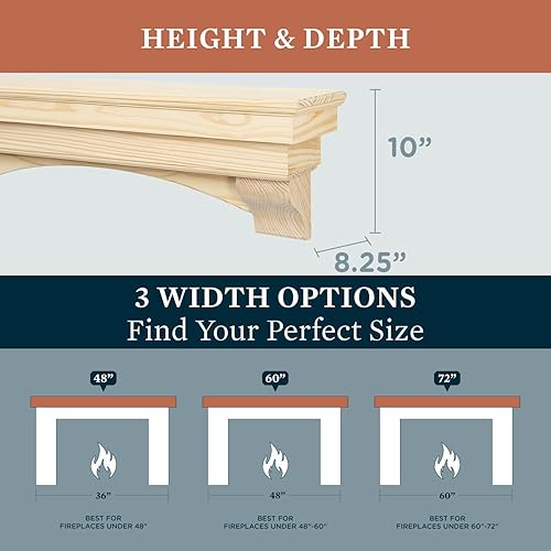 Miniatura 2 de MANTELSDIRECT Salem - Estantería de madera con ménsulas arqueadas, sin terminar de 60 pulgadas, estante rústico de madera de pino para montar en la
