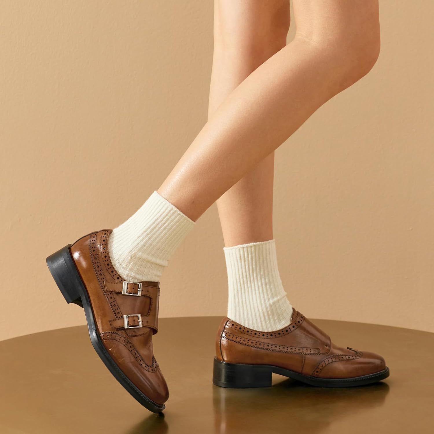 BEAU TODAY Monk Strap Loafers, Womens Leather Loafers, Cap Toe Slip-Ons Waxed Calfskin Loafer Flats for Business Casual Dress Women Shoes - Image 4