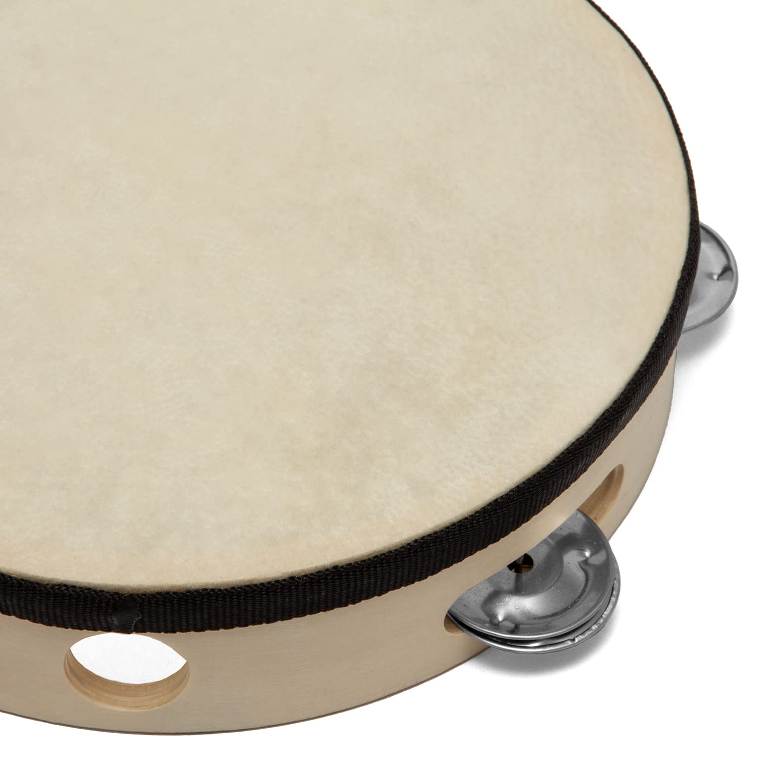 TIGER TAM91-12-BK Single Row Tambourine - 12" 30.5cm - Wooden with Rawhide Head, Natural, 12-inch - Image 4
