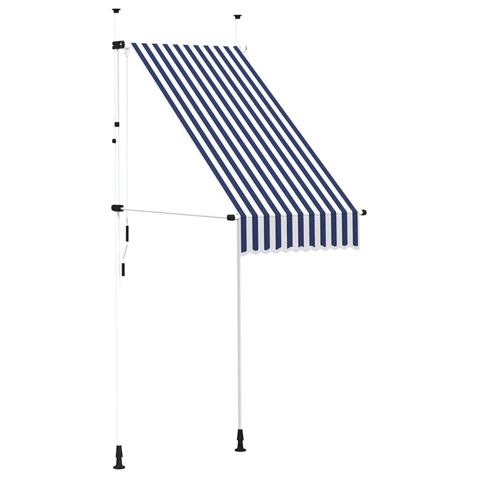 Markiza zwijana, obsługiwana ręcznie, 100 cm, niebiesko-białe paski, markiza na balkon, bez wiercenia, z korbą ręczną, aluminiowa markiza odporna na promieniowanie UV, regulacja wysokości i