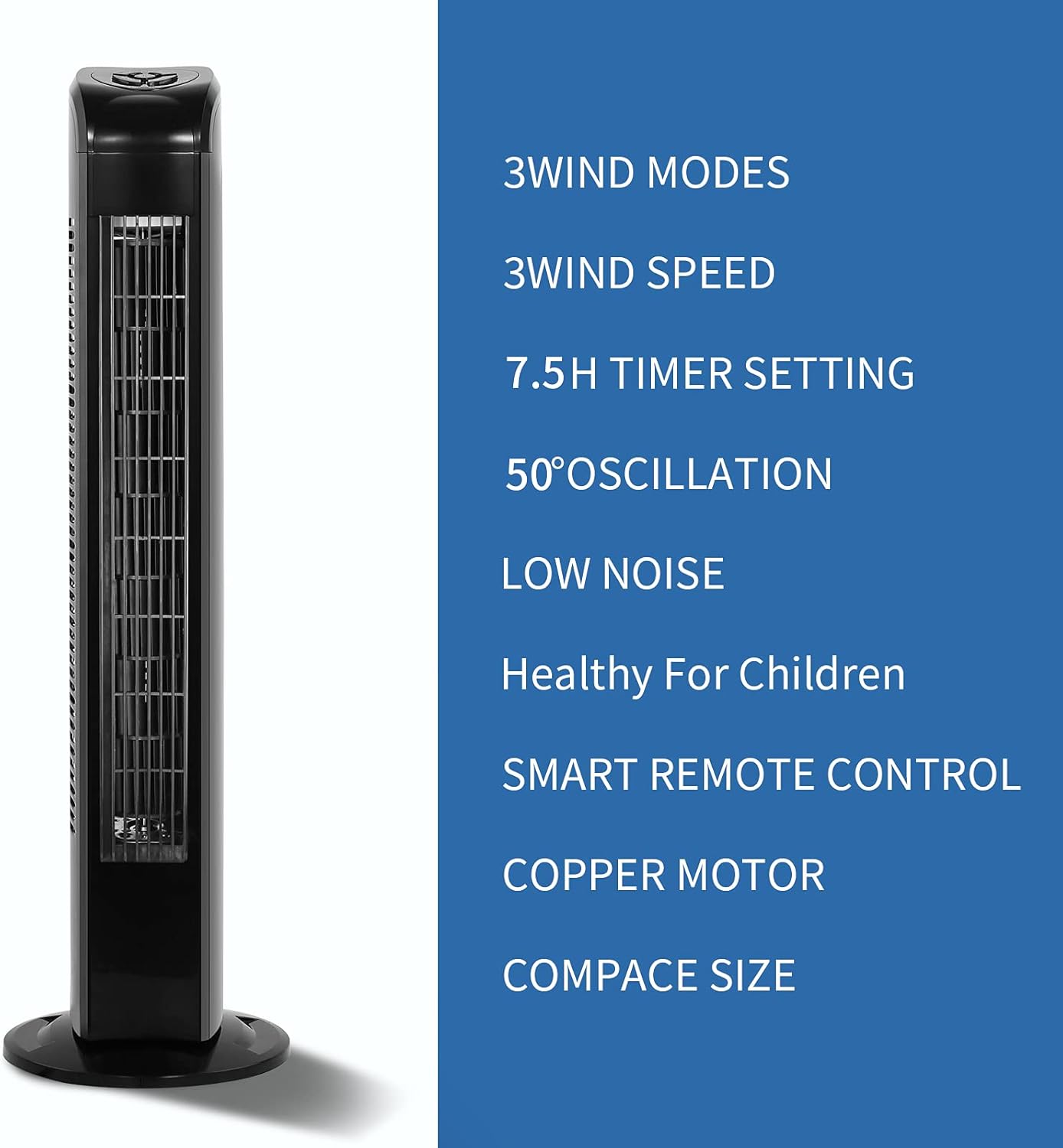 🔥 Hоt Dеаlѕ Antarctic Star Tower Fan Oscillating Fan Quiet Cooling Remote Control Powerful Standing 3 Speeds Wind Modes Bladeless Floor Fans Portable Bladeless Fan for Children Office kitchen Bedroon (Black)