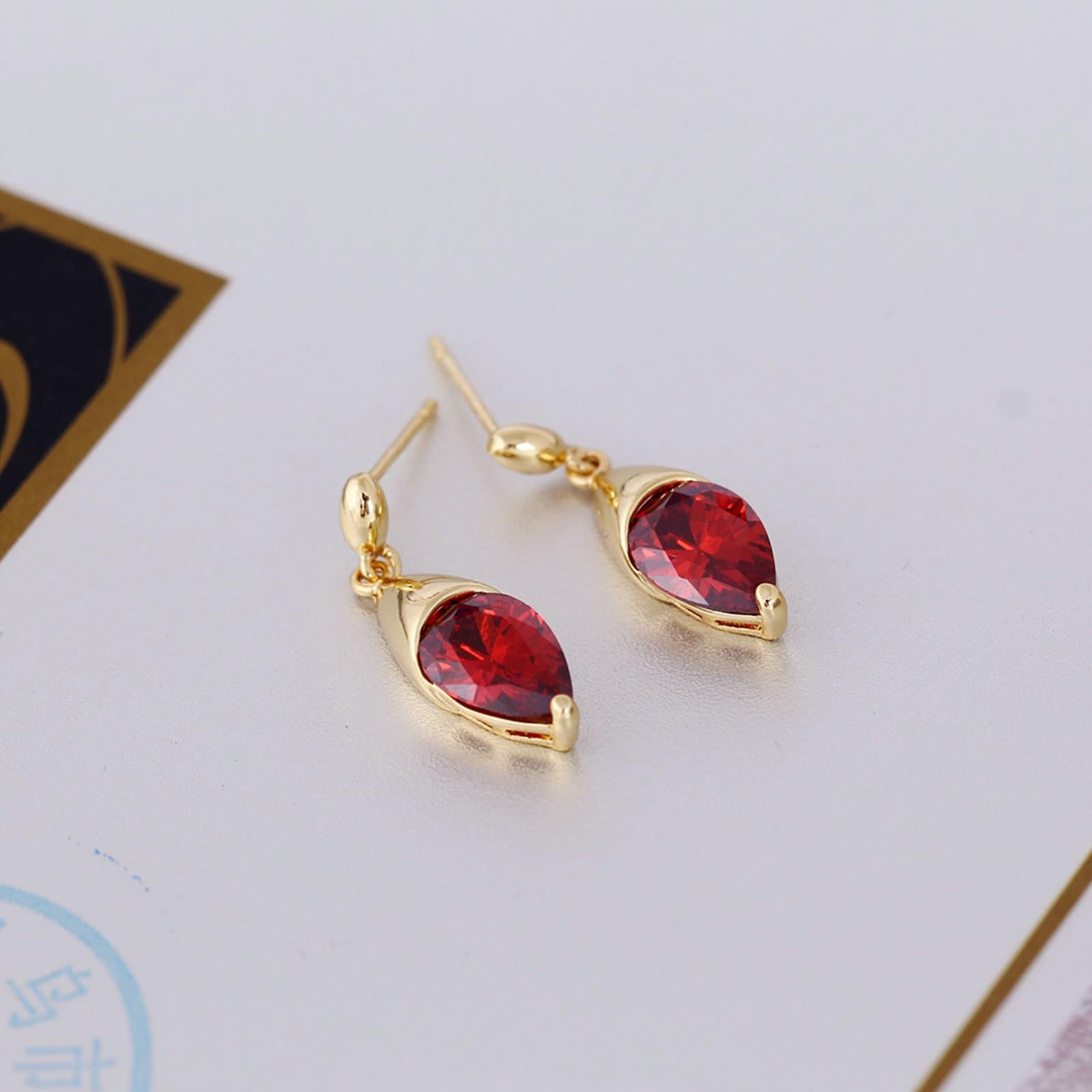 WZGWDC Ohrringe aus 9-karätigem Gold für Damen, mit Wassertropfen-Amethyst-Ohrhängern für Damen