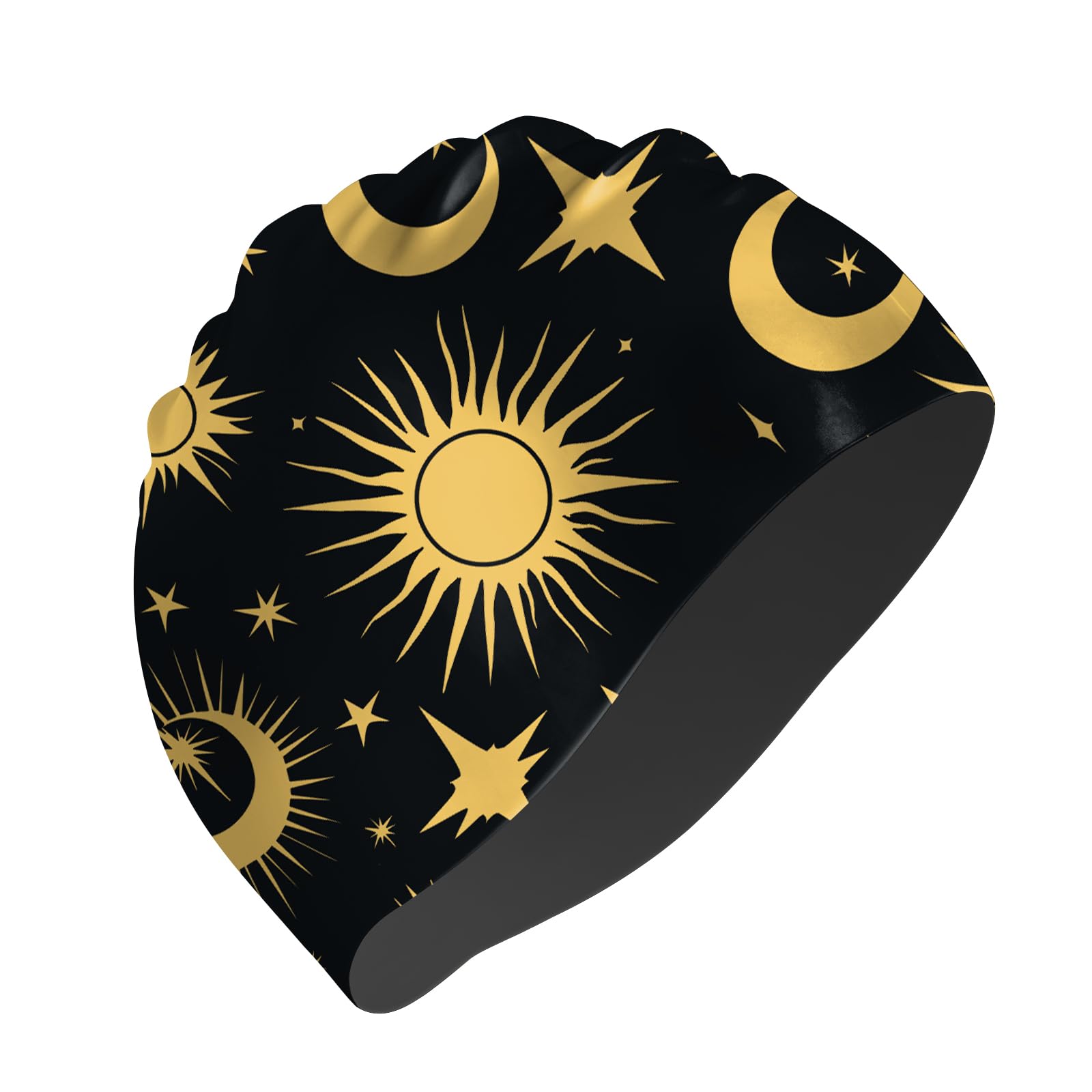 Deokke Silicone Swim Cap Soft Waterproof Durable Swimming Caps Non-Slip Elasticity Keeps Hair Dry Cute for Women Girls Men (G2-Golden Sun Moon) — image 1
