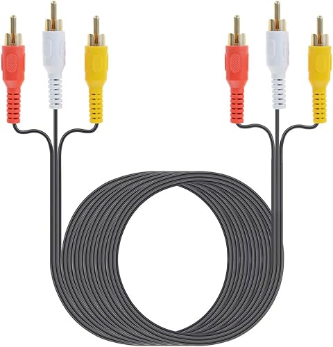 Miniatura 5 de Cable compuesto de audio y video 3RCA chapado en oro, conectores de DVDVCRSAT, amarilloblancorojo, 3 machos a 3 machos (10 pies)