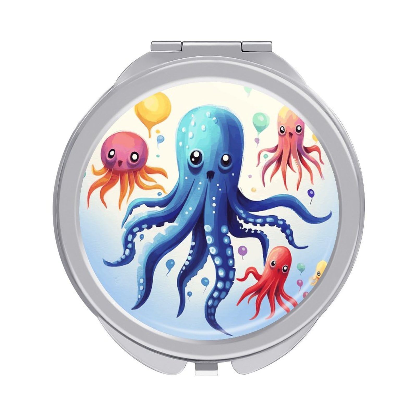 JTREHY Colorful Squid Octopus Makeup Mirror Silver Mirror Surface Folding Makeups Mirrors Lightweight Durable Looking Glass for Suitable Traveling Handbag and Purses