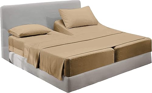 Juego de sábanas de algodón natural de 5 piezas de color morado dividido de tamaño King  Juego de sábanas de lujo de 16 pulgadas de profundidad con